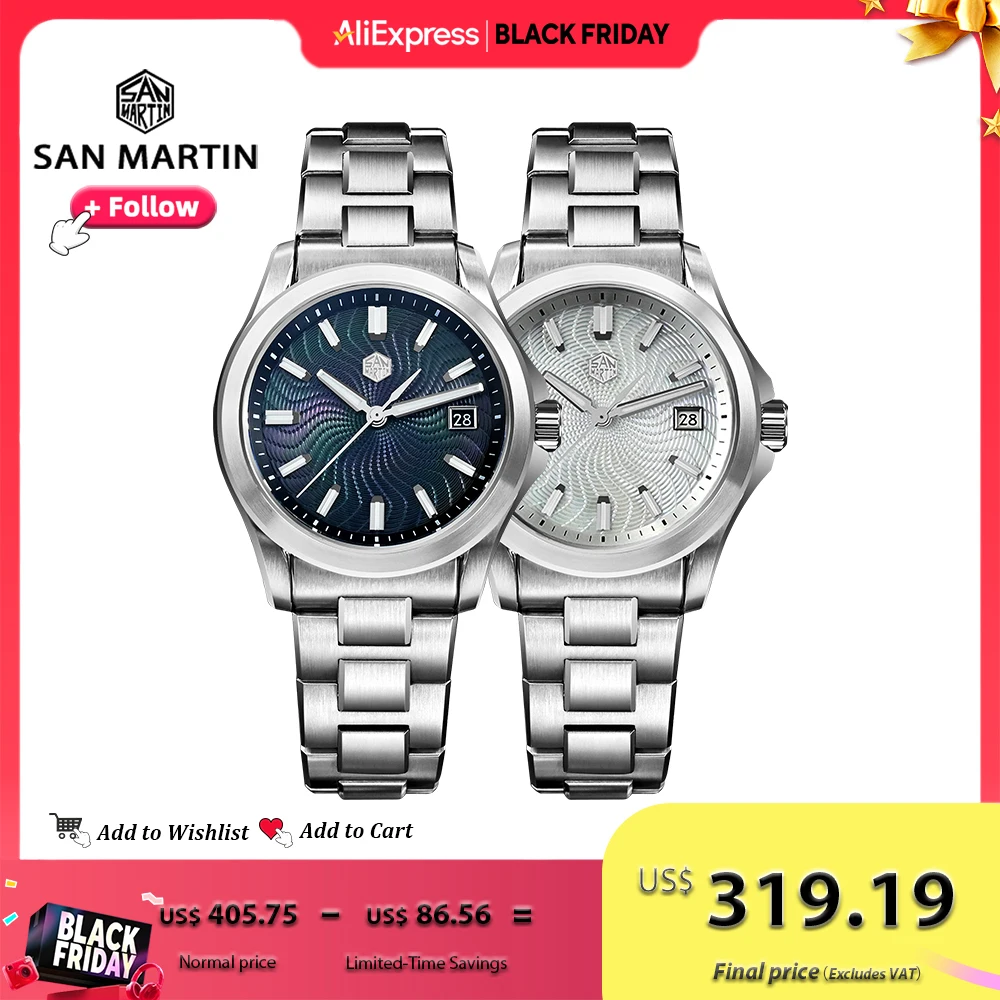 

San Martin Watch 39mm Luxury Dress Miyota 9015 Automatic Mechanical Watches for Men With Mop Guilloche 100m Waterproof SN0150