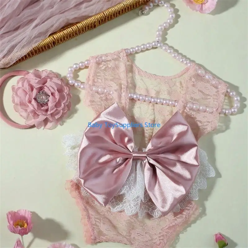 

R1WF 2pcs Girls Photoshoots Romper и подходящие головные уборы набор новорожденных.