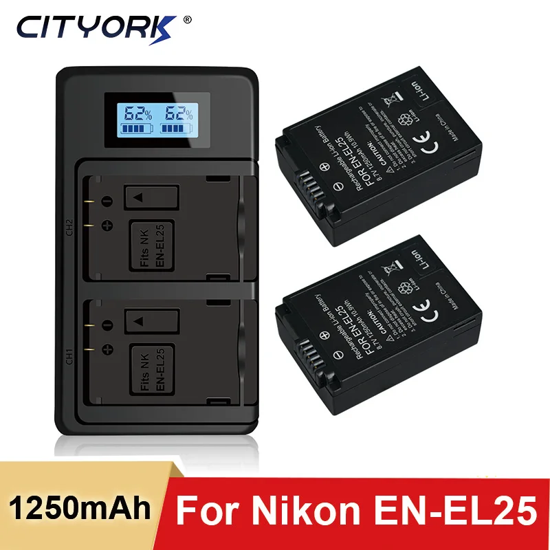 Cityork EN-EL25 EN EL25 ENEL25 Reachargeable Li-ion Camera Battery+LCD Dual Smart Charger for Nikon Z30 Z50 ZFC Z 50 Z FC Camera