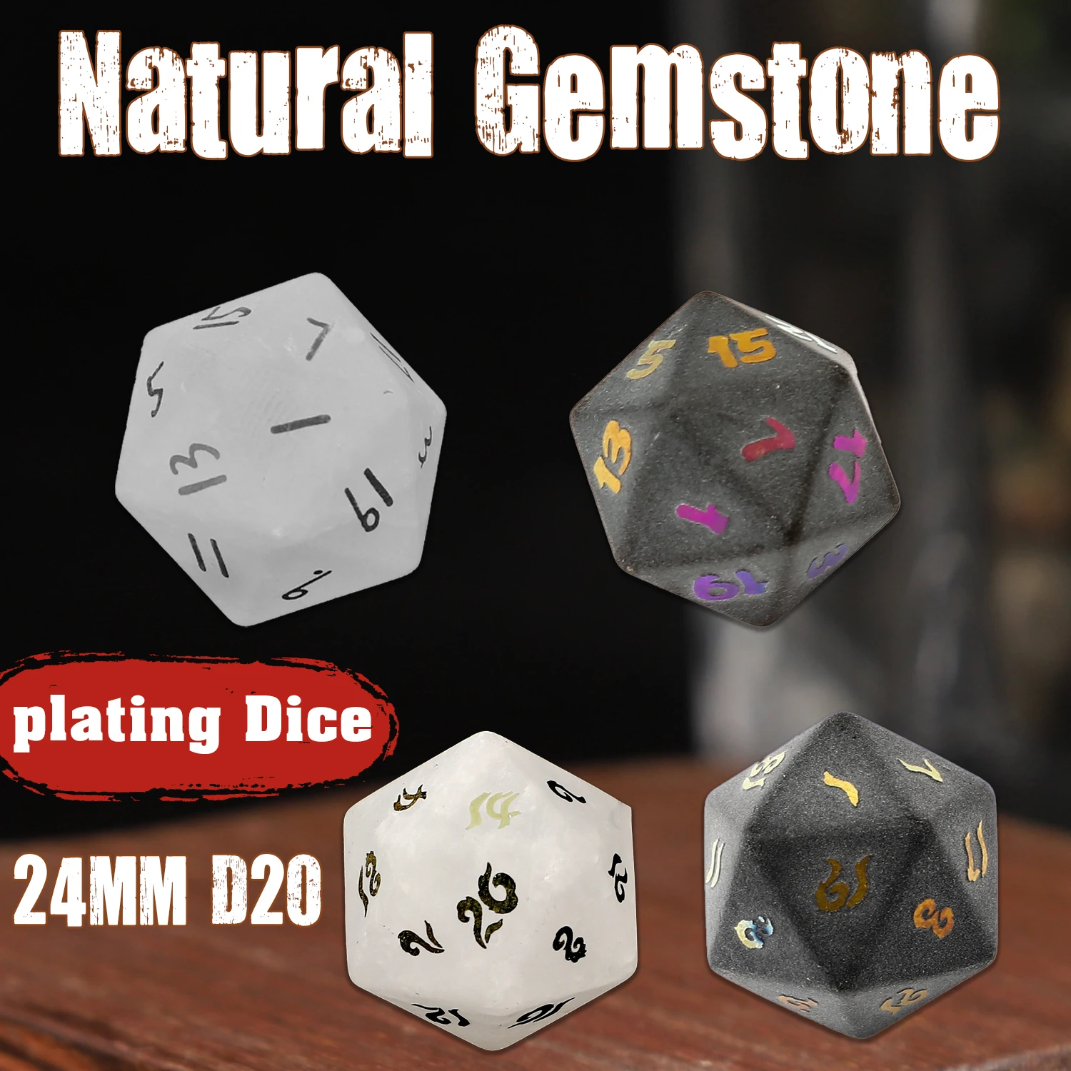 

Natural Crystal Quartz Obsidian Rainbow Raised Number RPG Multi D20 Sided Polyhedral Dice Adult COC DND Game Collection Gemstone