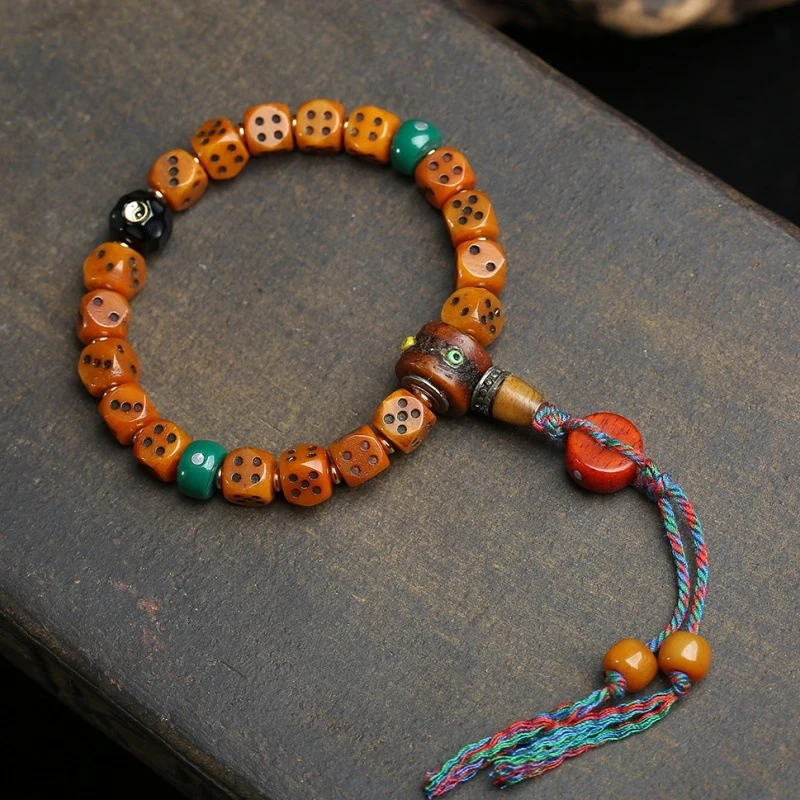 

bone dice , single-loop Buddhist beads, vintage ethnic style accessory, unisex bracelet