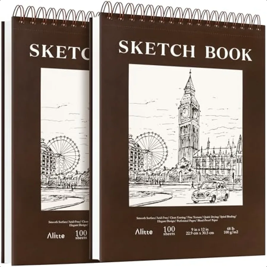 

Sketch Book 2Pack Spiral Bound Sketch Pad 100 Sheets 9x12 Sketchbook 68lb 100gsm AcidFree Drawing Pad Perforated Pages PremiumT