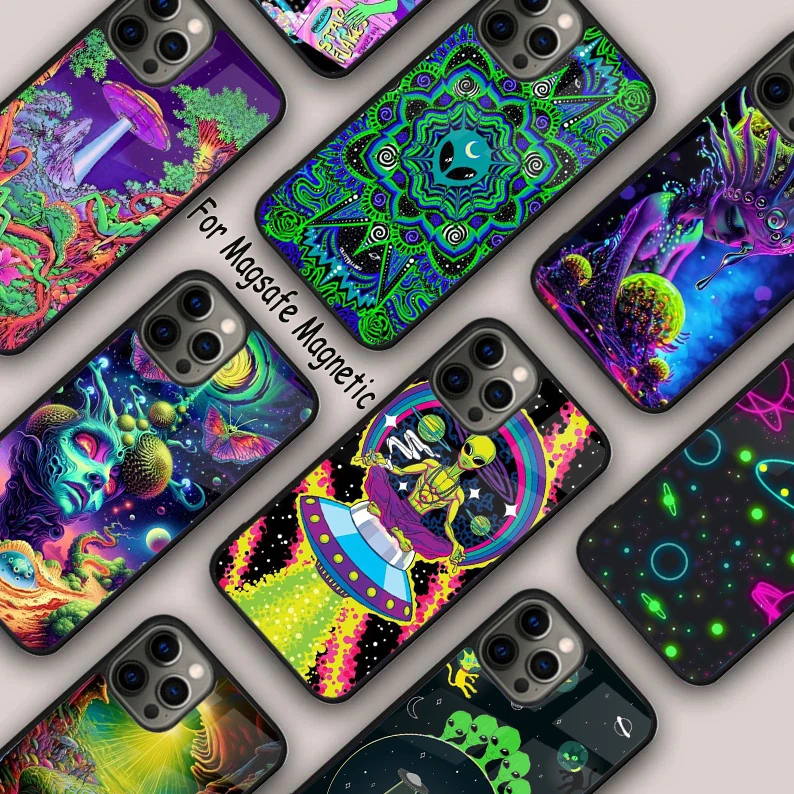 

Psychedelic Trippy Alien Visuals Magnetic Phone Case For APPLE iPhone 17 Air 16 14 13 12 Pro Max 15 Plus Wireless MagSafe Cover