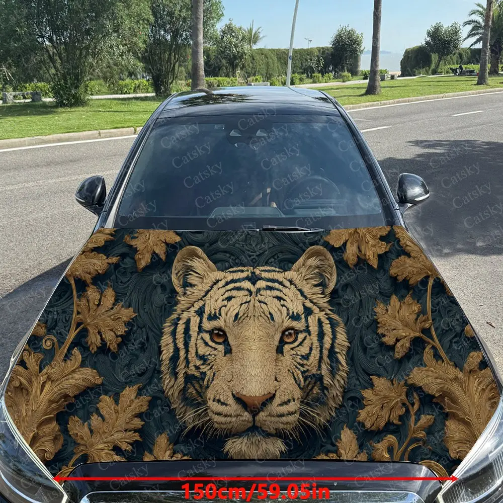 Eye-Catching Luxury Gilded Tiger Car Cover Sticker, Auto Hood Decal, Car Exterior Scratch Resistant Decal, Trendy Gift for Car L