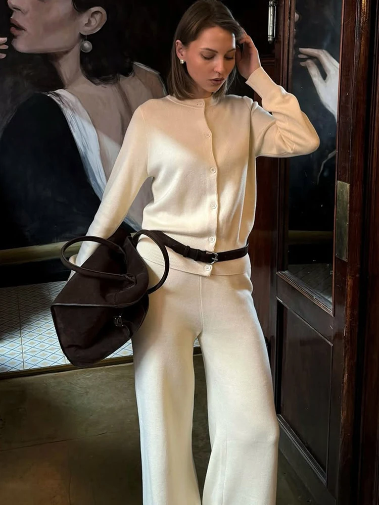 Tuularose النساء السراويل 2 قطعة الخريف سترة متماسكة سترة الصلبة بانت مجموعات عادية مكتب سيدة الأساسية الدافئة متماسكة بانت مجموعات 2025 #2