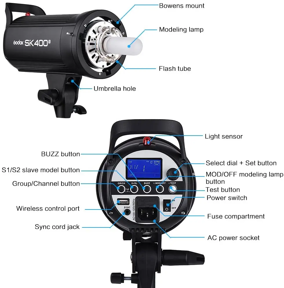 Godox SK400II 400Ws GN65 5600K Studio Strobe Flash Monolight Light Bowens Mount for Studio Shooting 2.4G Wireless X System