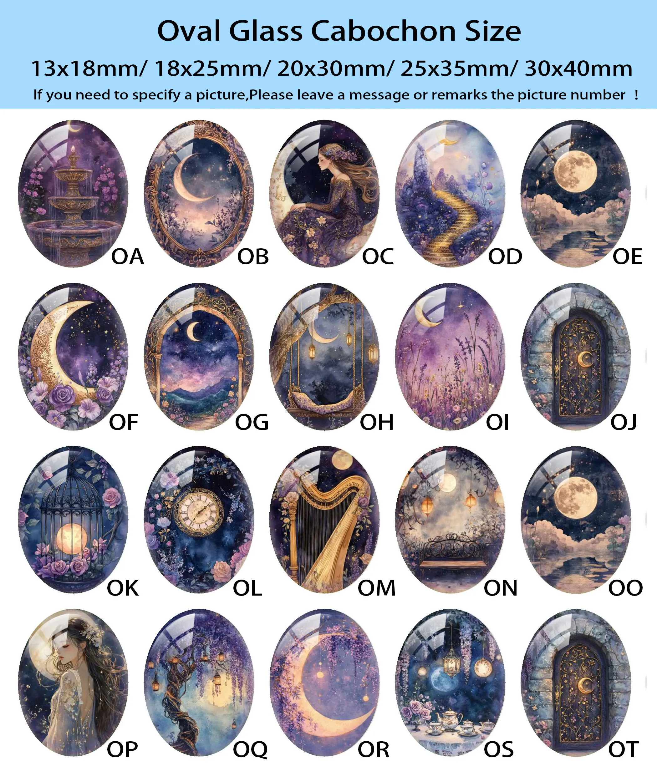 عشوائي مختلط مستدير/بيضاوي/مربع القمر آلهة الأرجواني سر ليلة صور الزجاج كابوشون فلاتباك التجريبي النقش Diy بها بنفسك صنع المجوهرات