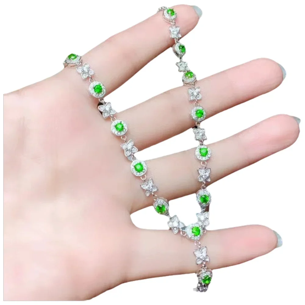 KJJEAXCMY-925 Sterling Silver Inlaid Natural Diopside Female Pendant Necklace Chain, Vintage Support Test, Fine Jewelry Gift