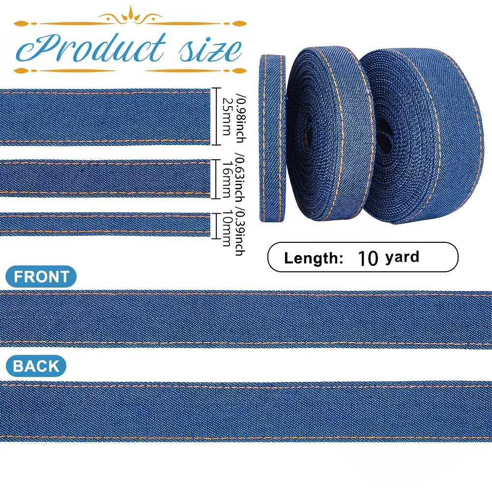 1 Roll 10-Yard Denim Webbing, 10mm Wide, Perfect for Hair Accessories & Bows, Garment Trims, Suitcase & Backpack Shoulder Straps