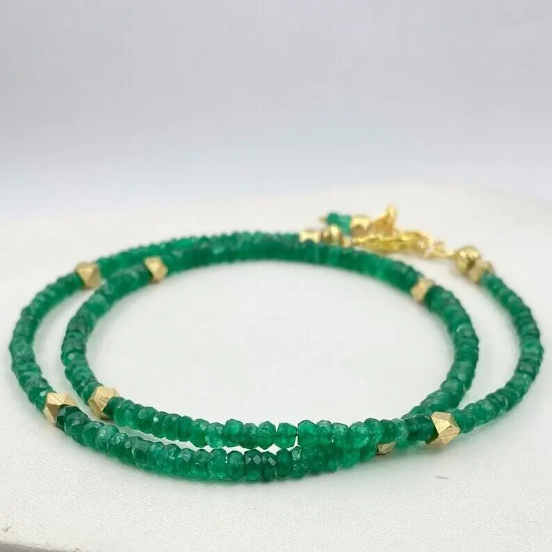 

Natural beryl Emerald Beaded Necklace - AAA+ Quality 2*4mm Round Faceted