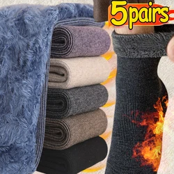 1/5Pairs Winter Warm Men’s Socks Wool Male Women Sock Super Thicker Solid Socks Merino Wool Sock Against Cold Snow Terry Socks