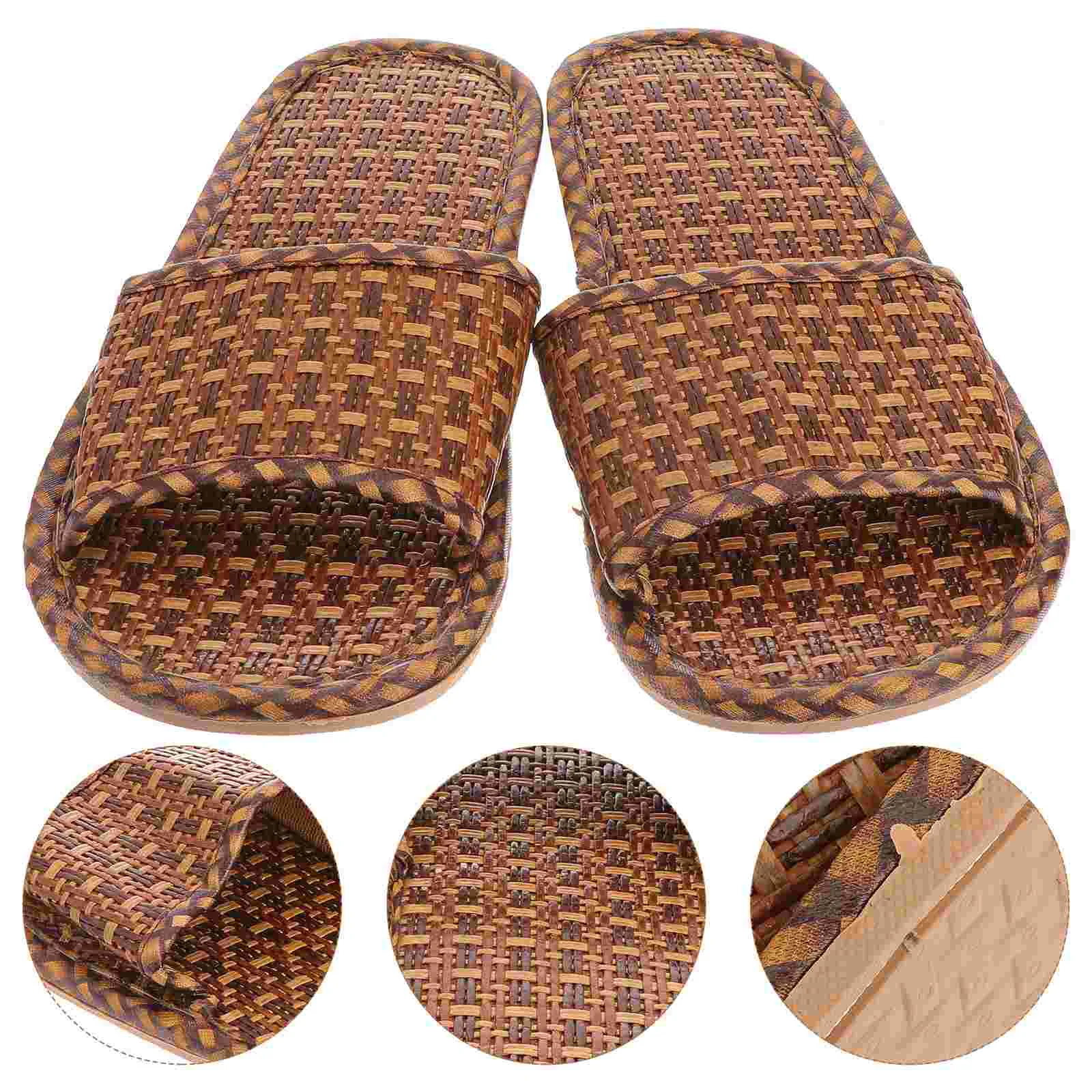 Shoes Rattan Grass Sandals Slippers for Women Simple Flat Bottom Summer Flops Black Vine Home Women's