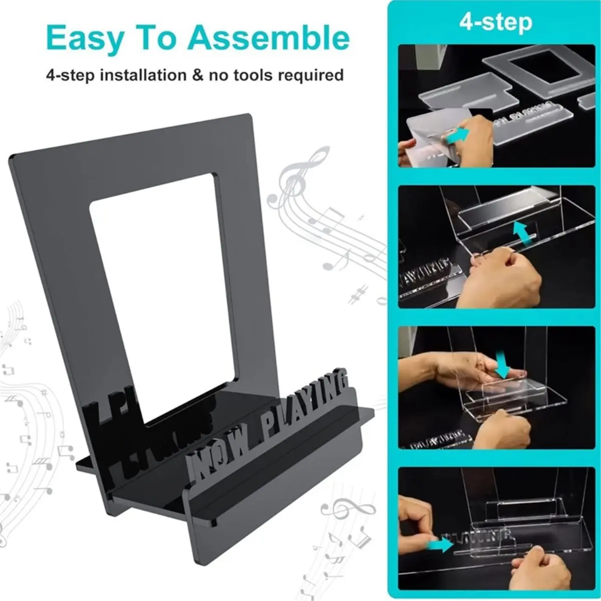Acrylic Now Playing Vinyl Record Stand, Record Display Stand for Vinyl Records and LP Records Record Holder Black