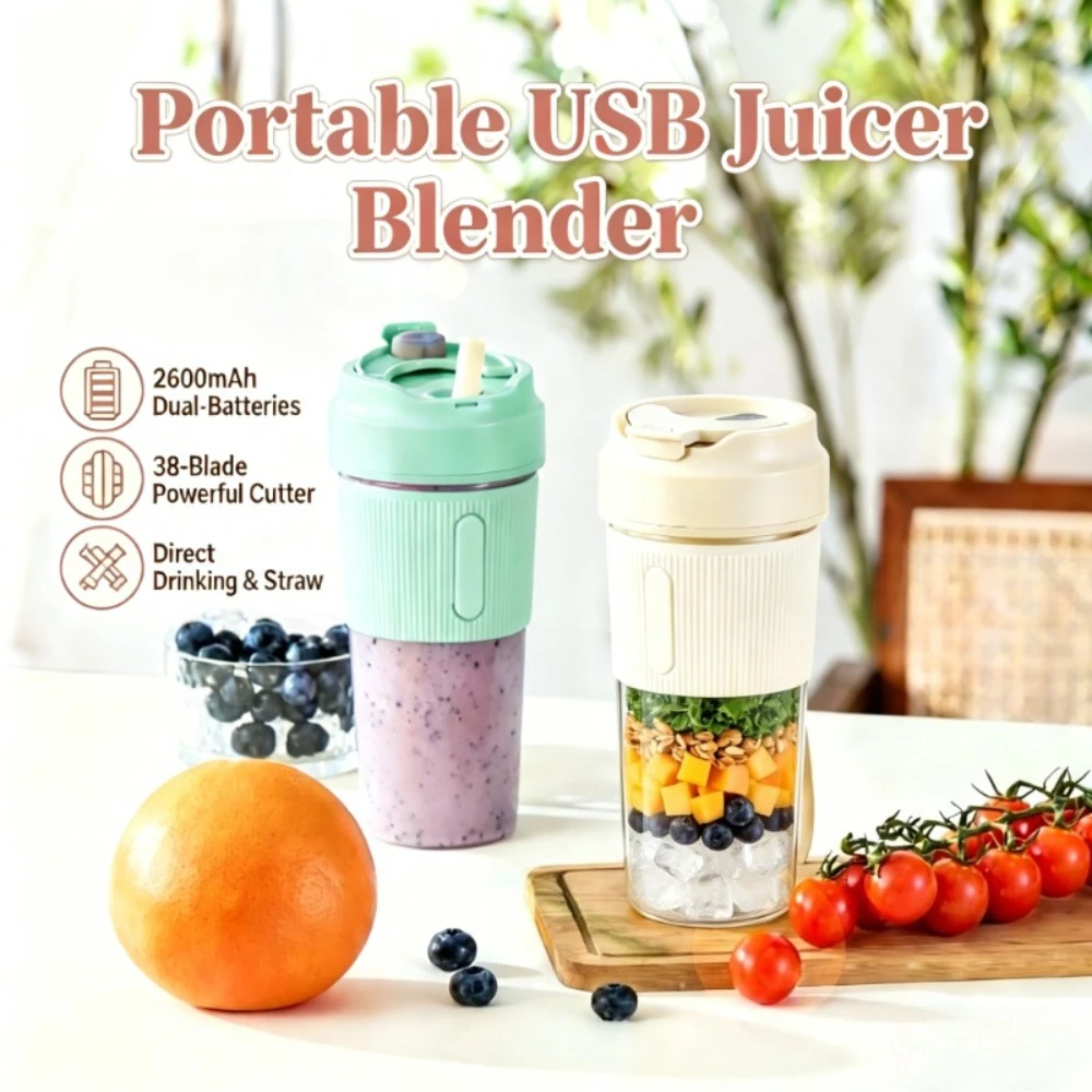 

Portable Blender Juicer 380ML Personal Smoothie Maker with Straw 38 Blades Powerful Blending Effect for Home Office Travel Gym