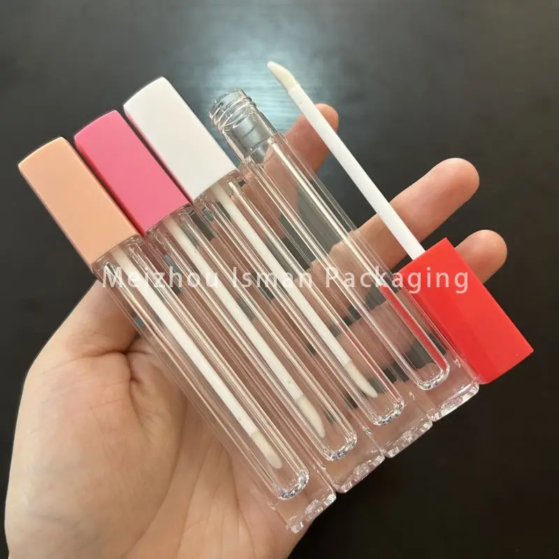 50Pcs 5ML Plastic Pink White Red Nude Liquid Lipstick Tube Cosmetic Packaging Square Empty Lipgloss Container Lipgloss Tubes