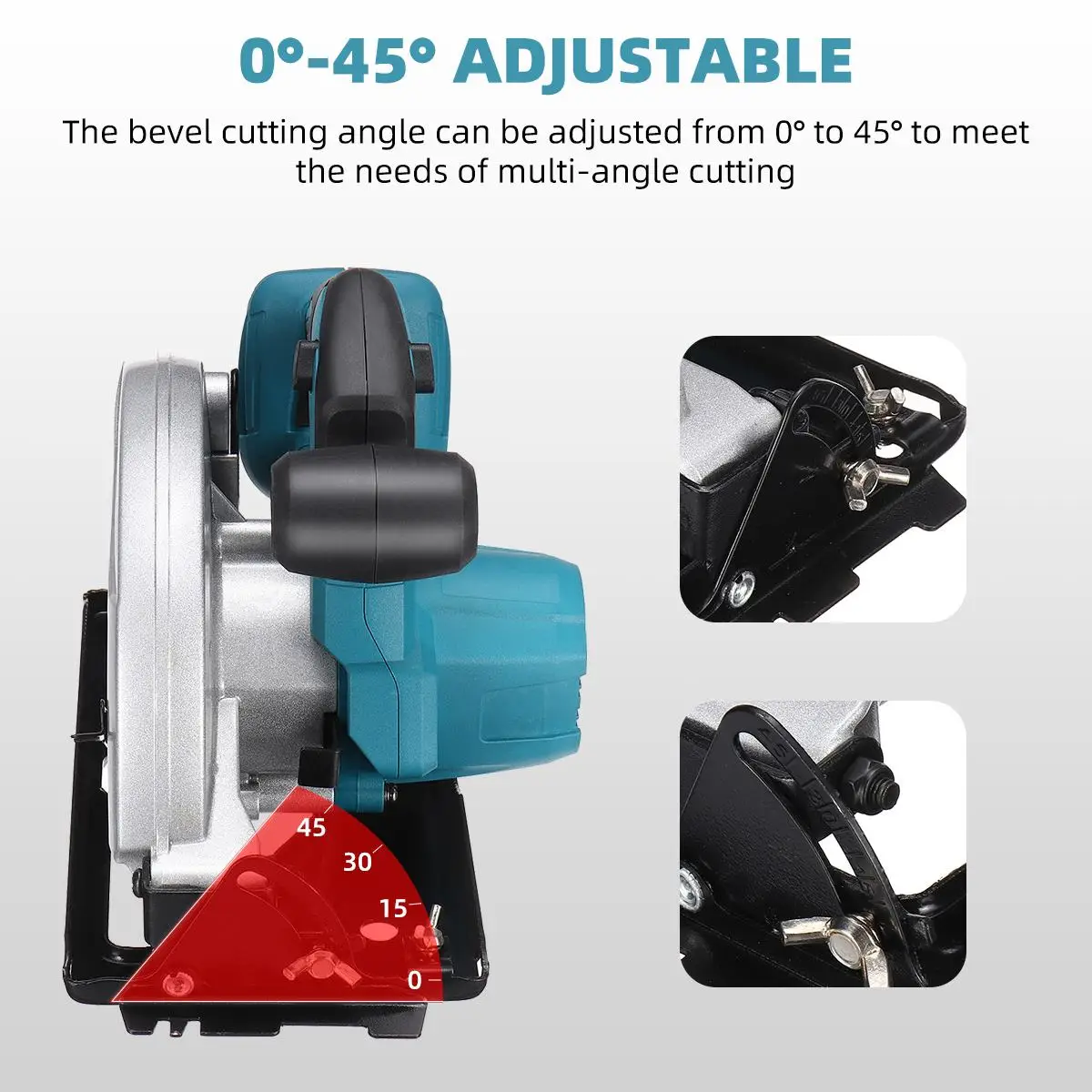 Drillpro 165MM Electric Circular Saw 0-45° Adjustable Angle Dust Passage Handsaw Cutting Machine for Makita 18V Battery