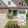 Cake Garden Flag 28x40 Inch Candles Balloons Gifts Bunting and Confetti Graphic Illustration Style on White Backdrop Polyest llz