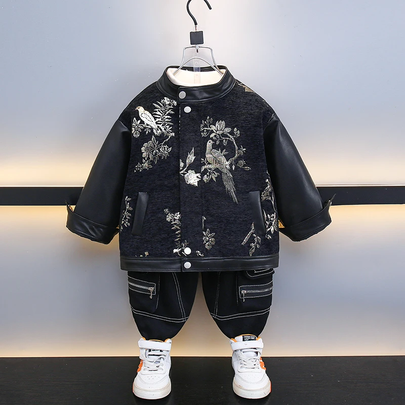 

Boys' Spring Autumn Lightweight Cotton Fce Lined Baseball Jaet Thiened Stand Fit Home Wear Long Sve Zipper Closure