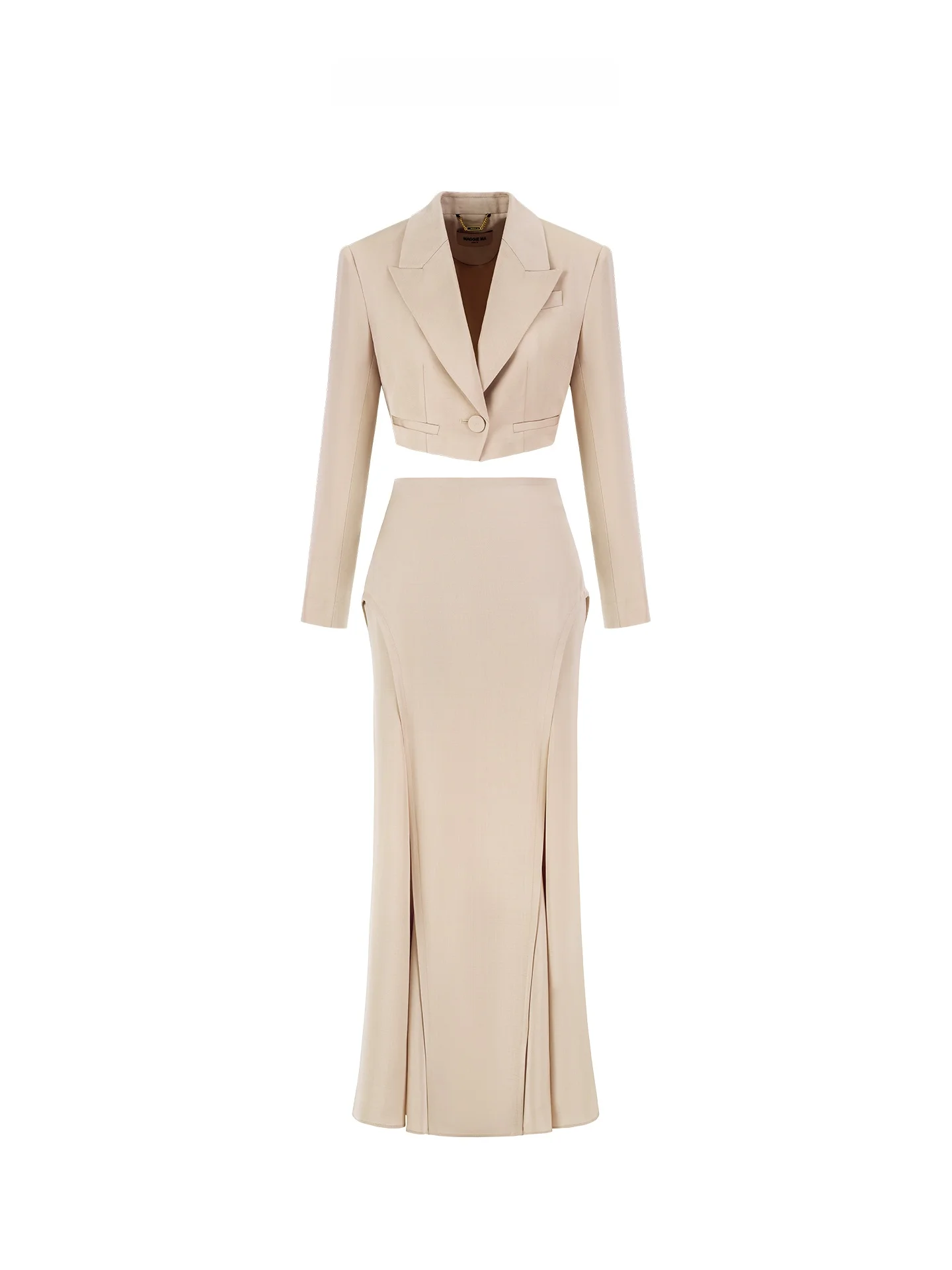 

Костюмный комплект с короткой юбкой Maggie Ma в цвете коньяк, женская модная коллекция весна, на пуговицах, повседневный стиль