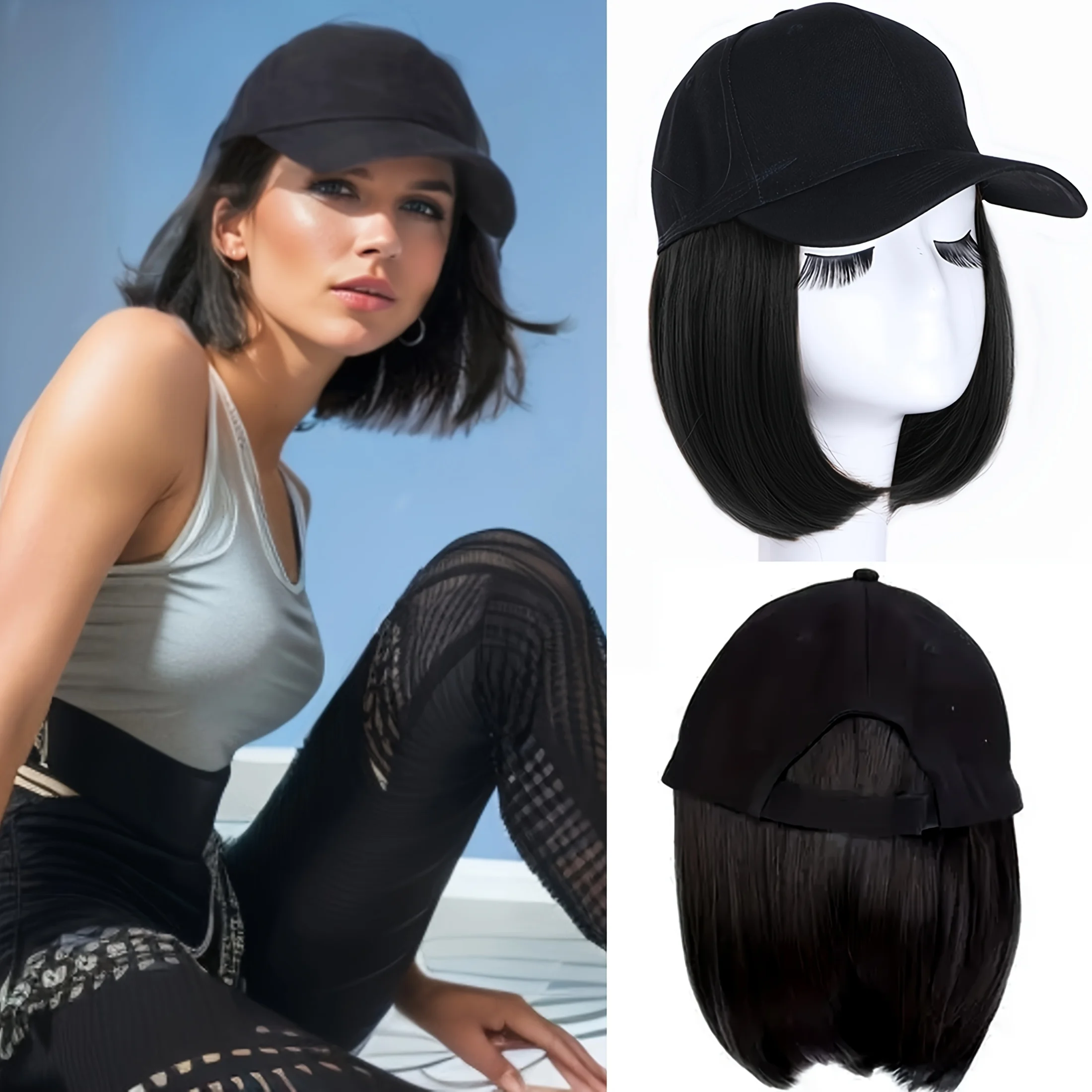 

Upgraded Duck Tongue Hat Bob Wig with straight hair Women Synthetic Wig Beginners Friendly Heat Resistant For Daily use