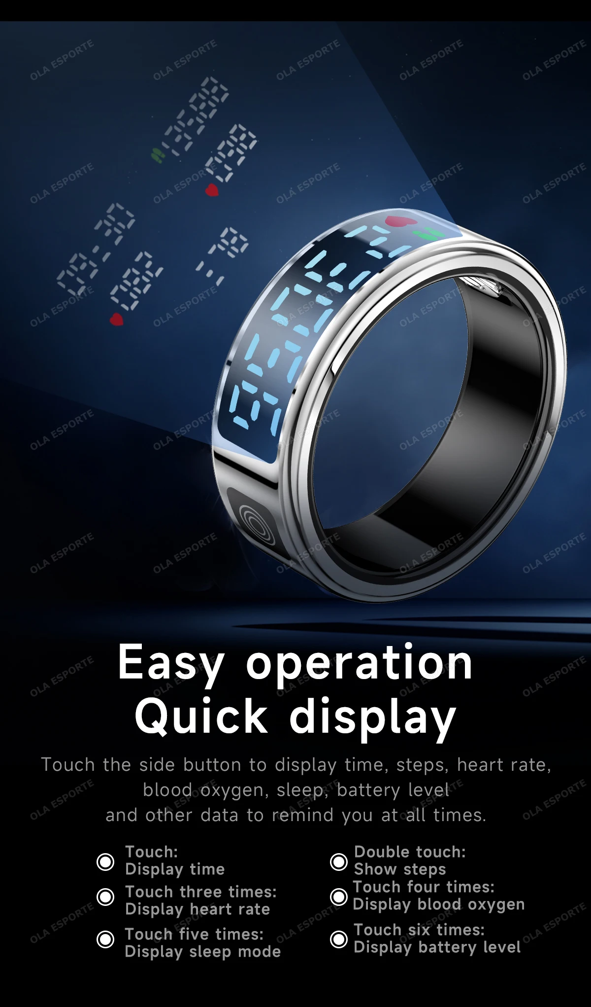 Intelligenter Ring mit Digitalanzeige, Fitness-Tracker, Schlaf- und Aktivitätsmonitor, Schrittzähler, Fernkamera, Tragbarer Ring für den täglichen Sport HT30 – Detail 6