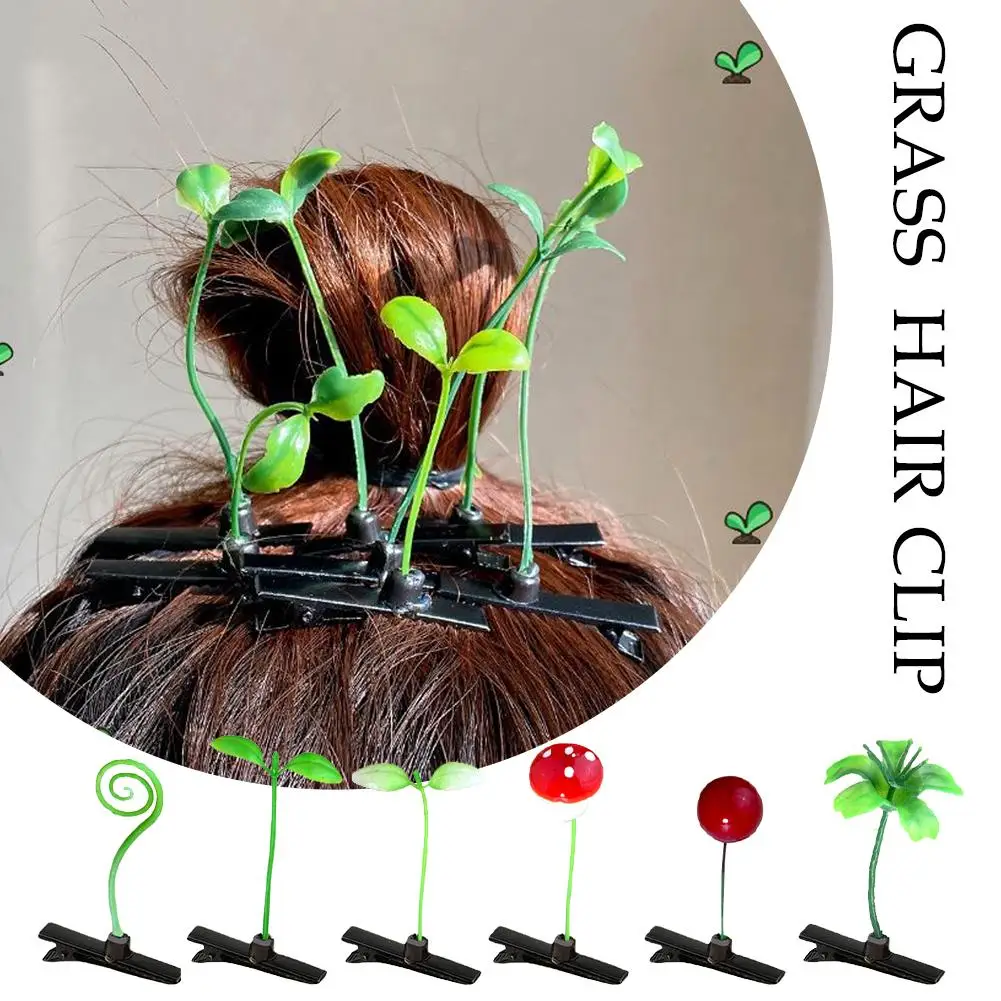 5Pcs Mini Bean Sprout Hair Grips Kids Sweet Girls Plant Grass Hairpin Printing Hair Clips Claw Kids Hairpins Hair Styling Tool