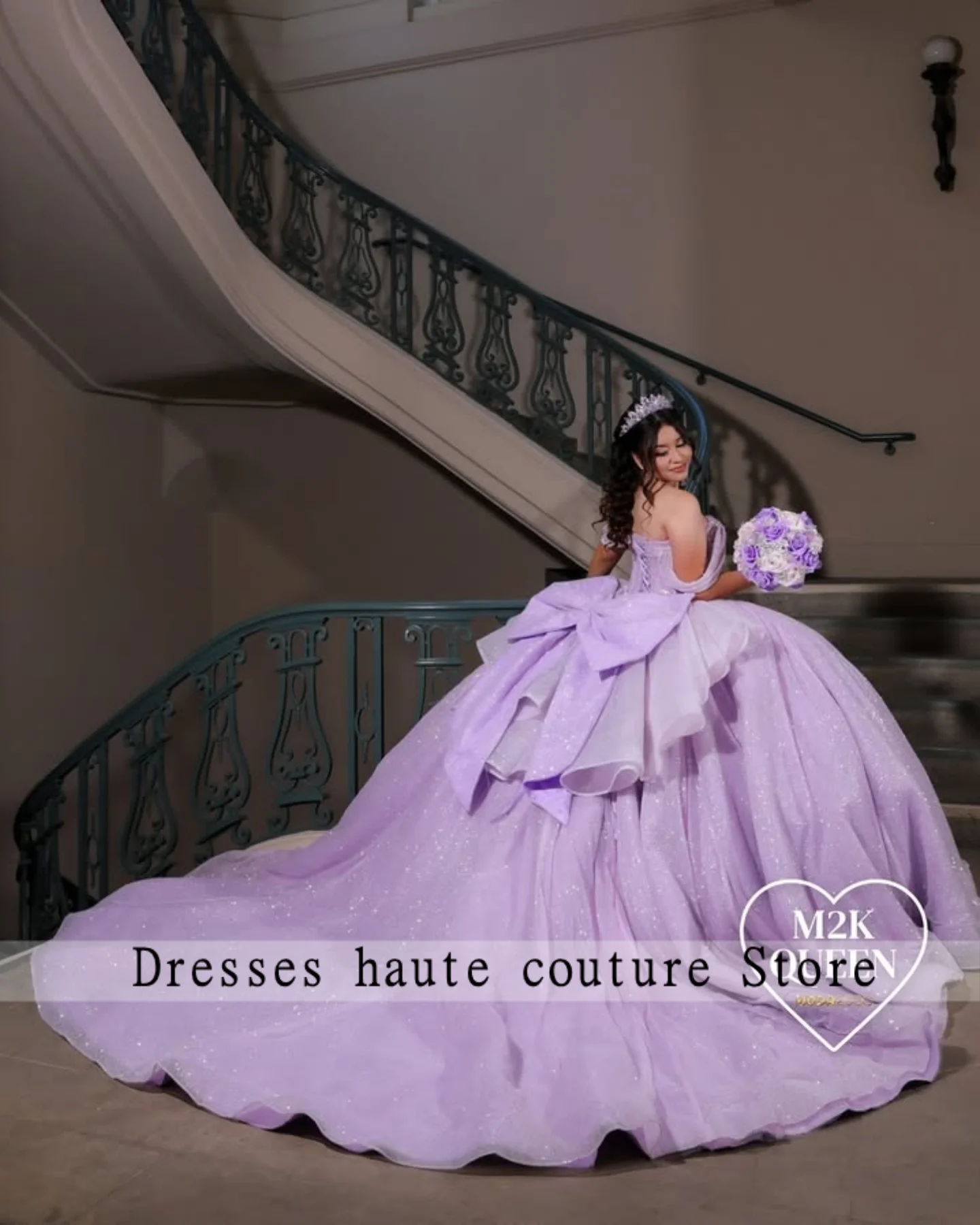 เงา Lilac ลูกปัด Quinceanera Ball Gown 2025 โบว์เลื่อม Applique หวาน 16 ชุดที่กําหนดเอง Vestidos De 15 Anos