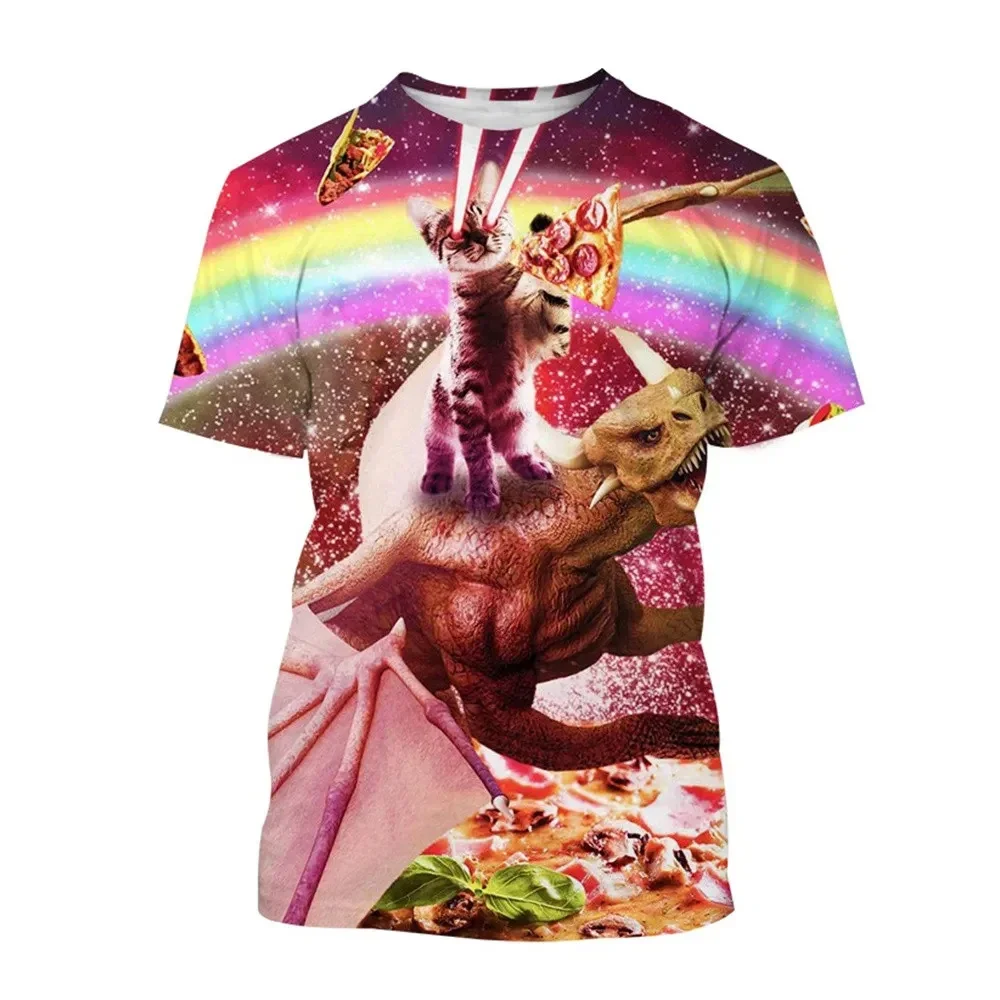 Fashionable Funny Kitty  Pictures For Men\'s T-Shirts Trend Digital Printing Casual Round Neck Short Sleeved Tops