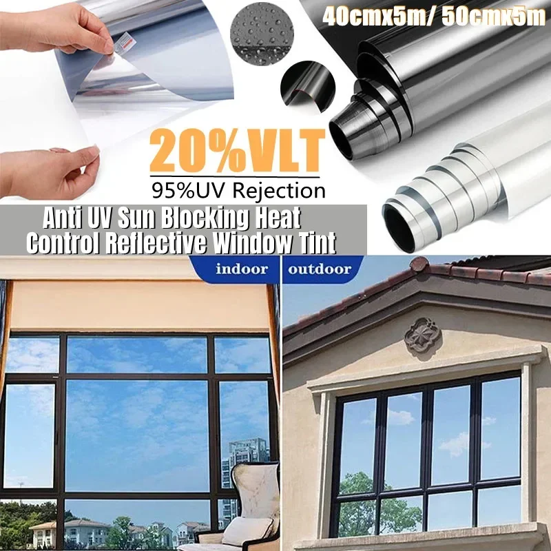 

Privacy One Way Window Film Reflective Heat Control Anti UV Glass Door Sticker Mirror Effect Tint Glass Covering for Home Office