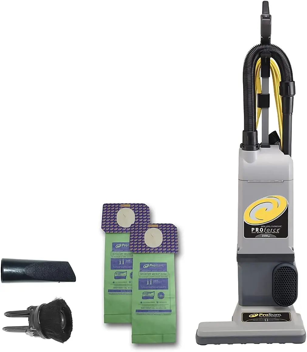 Bagged Upright Vacuum Cleaner with HEPA Media Filtration, Commercial Upright Vacuum with On-Board Tools,