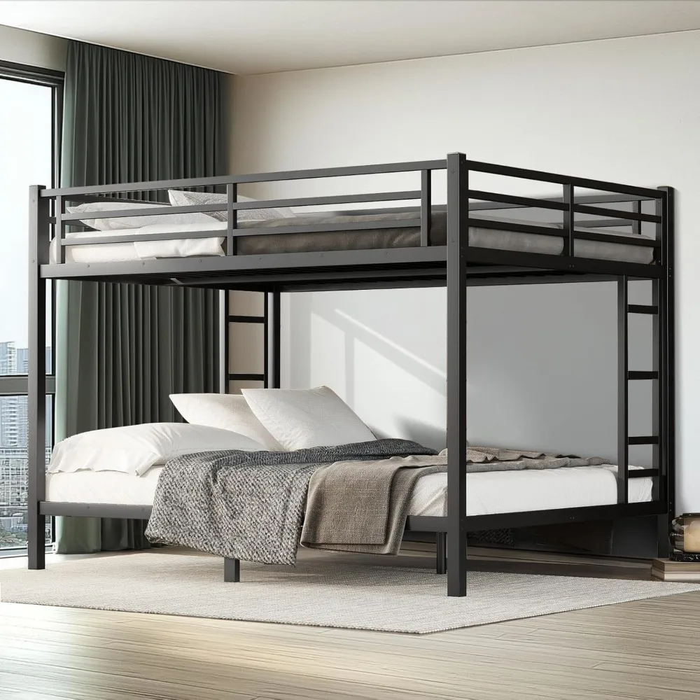 

Over Queen Bunk Bed Frame, Heavy Duty Metal Loft Bed for Adults/Teens, 400/600LB Capacity w/Ladder & Guardrail, Noise-Free