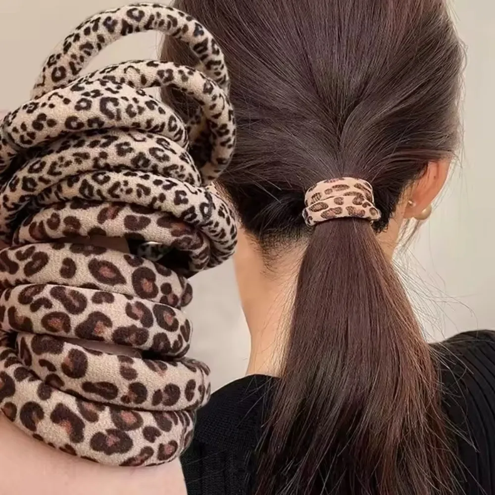 5pcs Leopard Print High Elastic Hair Ties Scrunchie Ties Women Girls High Elasticity Ponytail Holder Hair Rings Rope Accessories