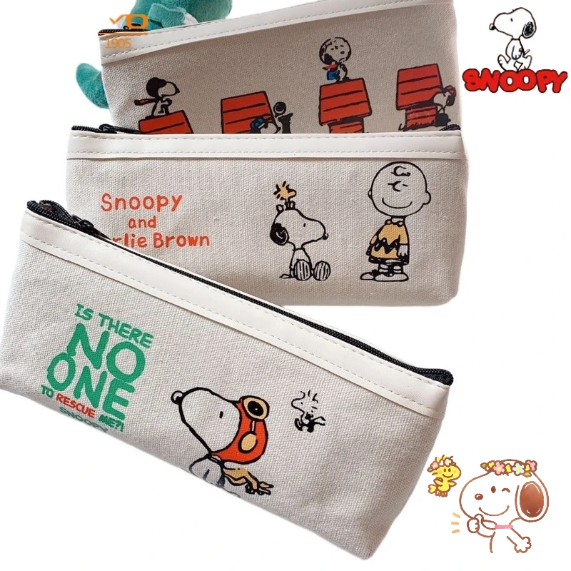 

Snoopy cartoon cute student pencil case creative Kawaii stationery portable storage canvas pencil case anime peripheral gift