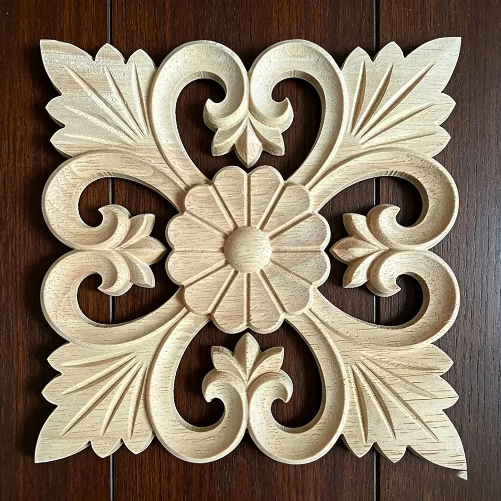8-20cm Vintage Unpainted Wood Carved Corner Onlay Applique Frame Decor Wall Door Furniture Decorative Figurine Wooden Miniature