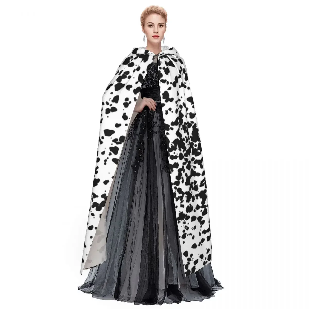 Custom Dalmatian Dog Texture Long Hooded Cloak Witch Medieval Costume Cosplay Cape HalloweenCoat Adult Unisex image 2