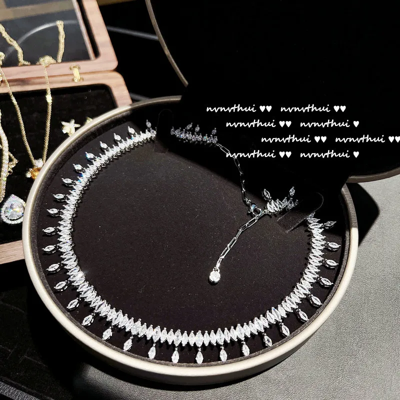 

Embossed Cameron Water Drop Gemstone Necklace American Precision Cut Plating18KGold Dewdrop Galaxy Sparkling Zircon Necklace