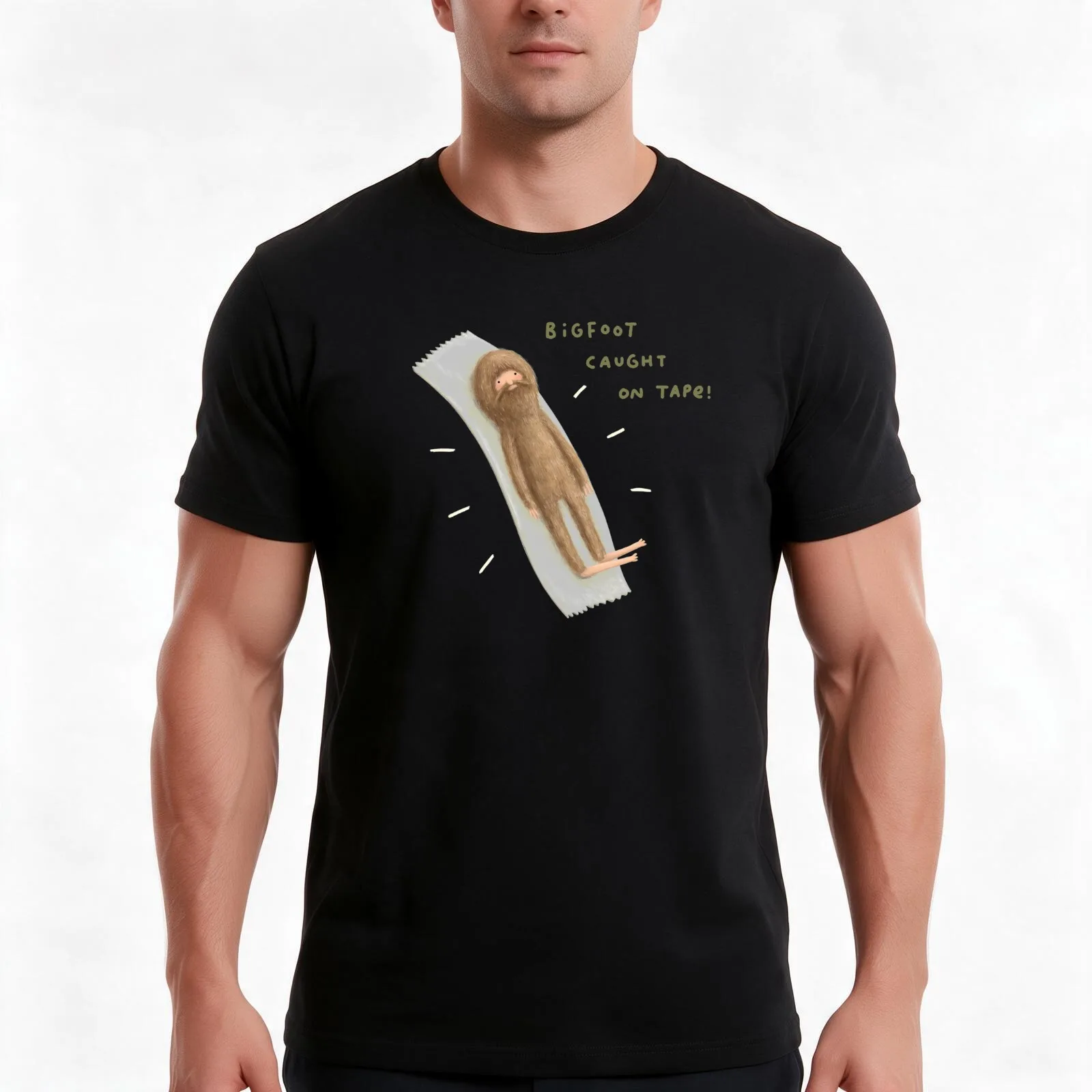 Bigfoot Caught on Tape T-Shirt, Summer Casual Cotton Tee, Oversized Streetwear Tops, Vintage Graphic Print, Unisex Men Women