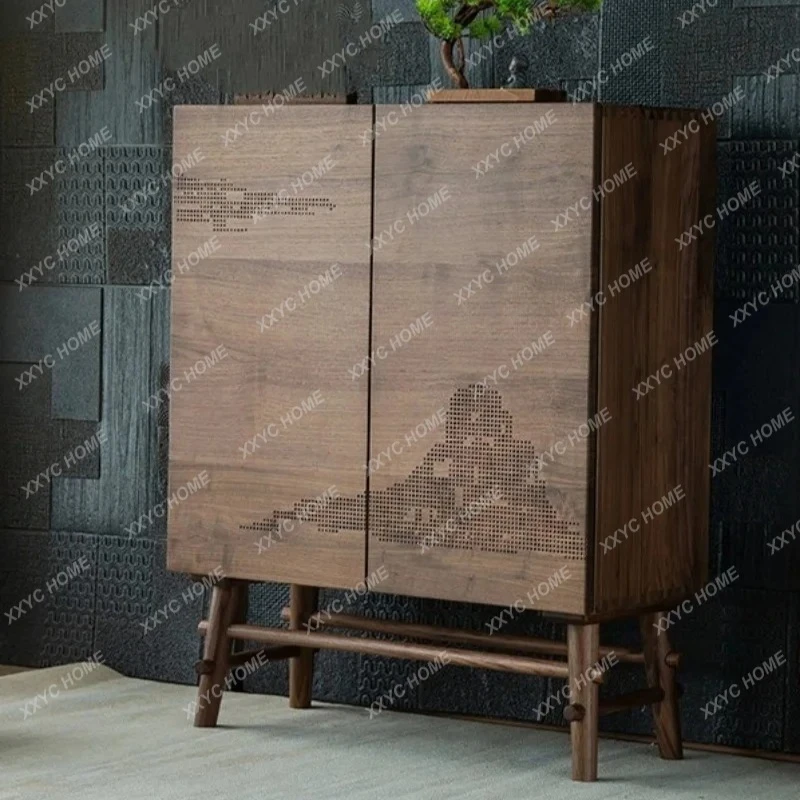 X-S Hot sales Black walnut log porch cabinet New Chinese decorative cabinet HG