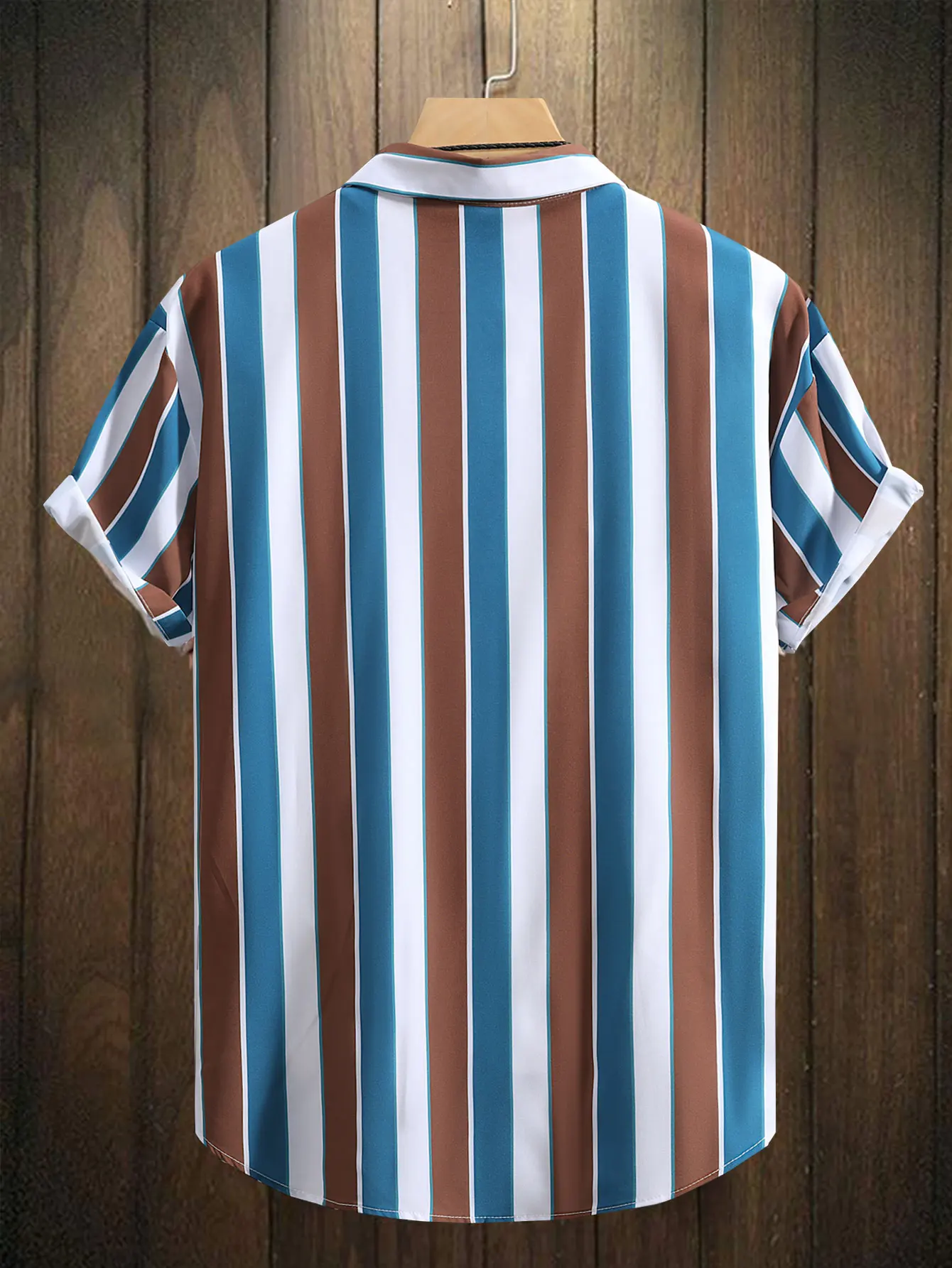 Men's Street Fashion Summer Everyday Shirt Hawaiian Stripe Print Casual Loose Shirt Short Sleeve Beach Loose Top