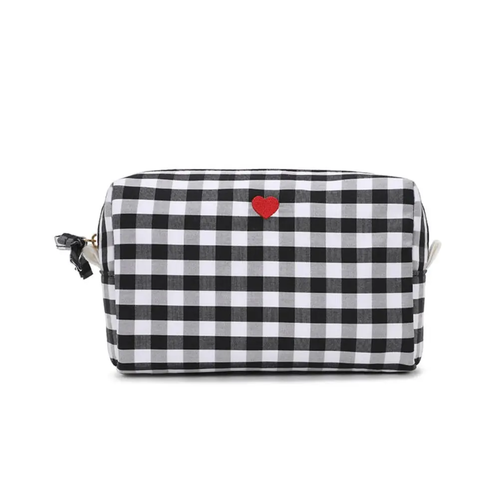 Cute Plaid Cosmetic Bags Pouch Portable Heart ricamato Storge Handbag grande capacità piccola borsa per il trucco quadrata da viaggio