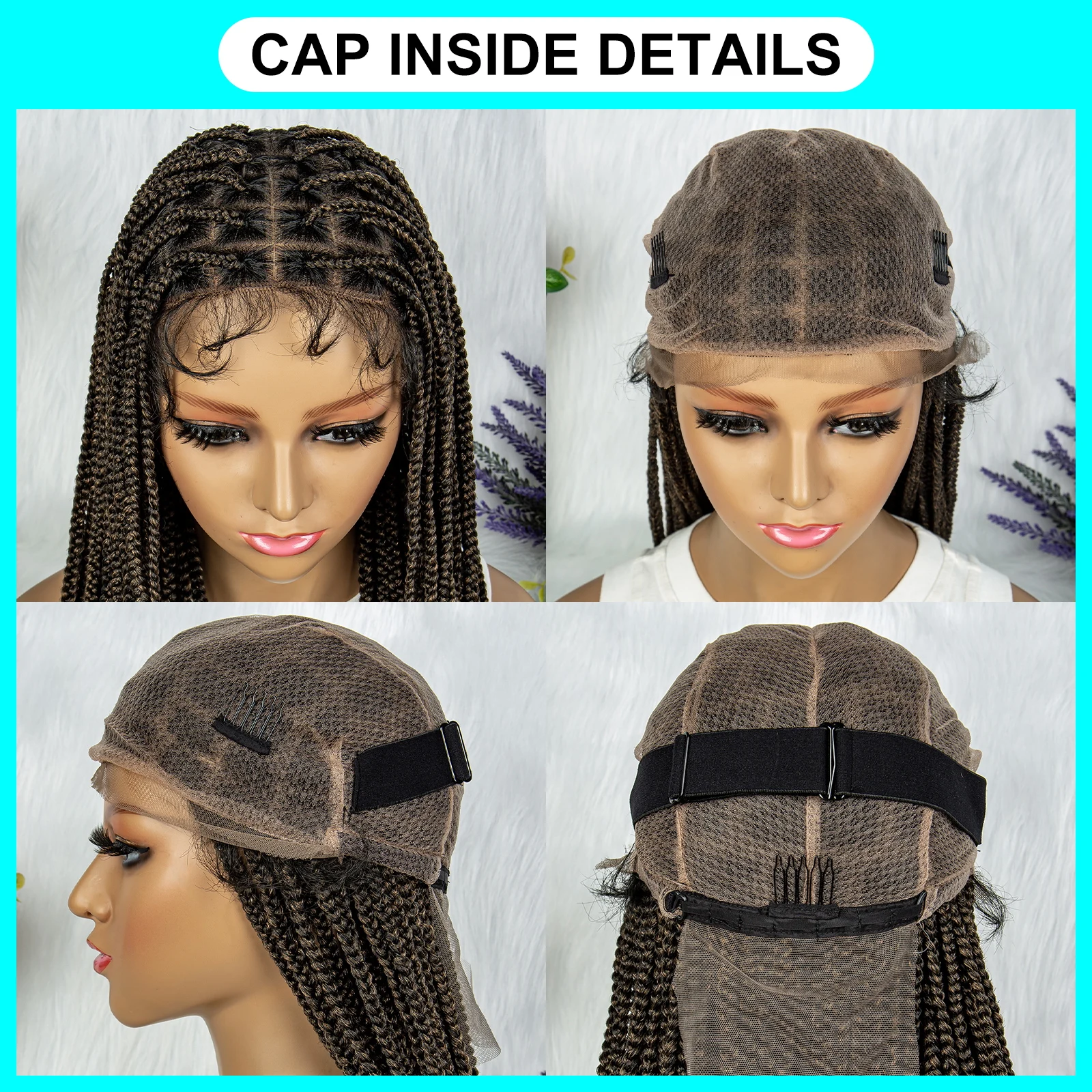 Cornrow geflochtene Perücke, volle Spitzeperücke mit Babyhaar, knotenlos, synthetische kleine Box, geflochtene Perücke für schwarze Frauen, Flechthaar