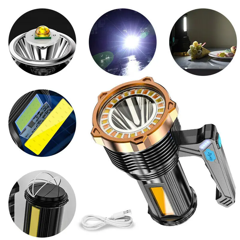 High Powered 12000000lm Led Flashlight Super Bright Torch Usb Rechargeable Lamp Portable Hand Held Outdoor Lighting