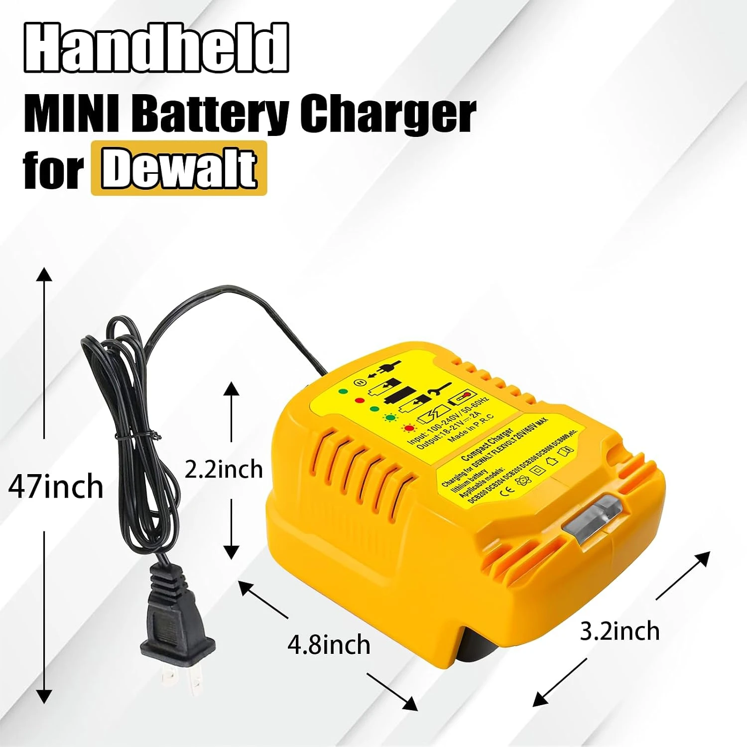 Portable Mini Battery Charger Car Charger Compatible with  for Dewalt 18 V 20 V Lithium Battery Charger Station with US/EU Plug