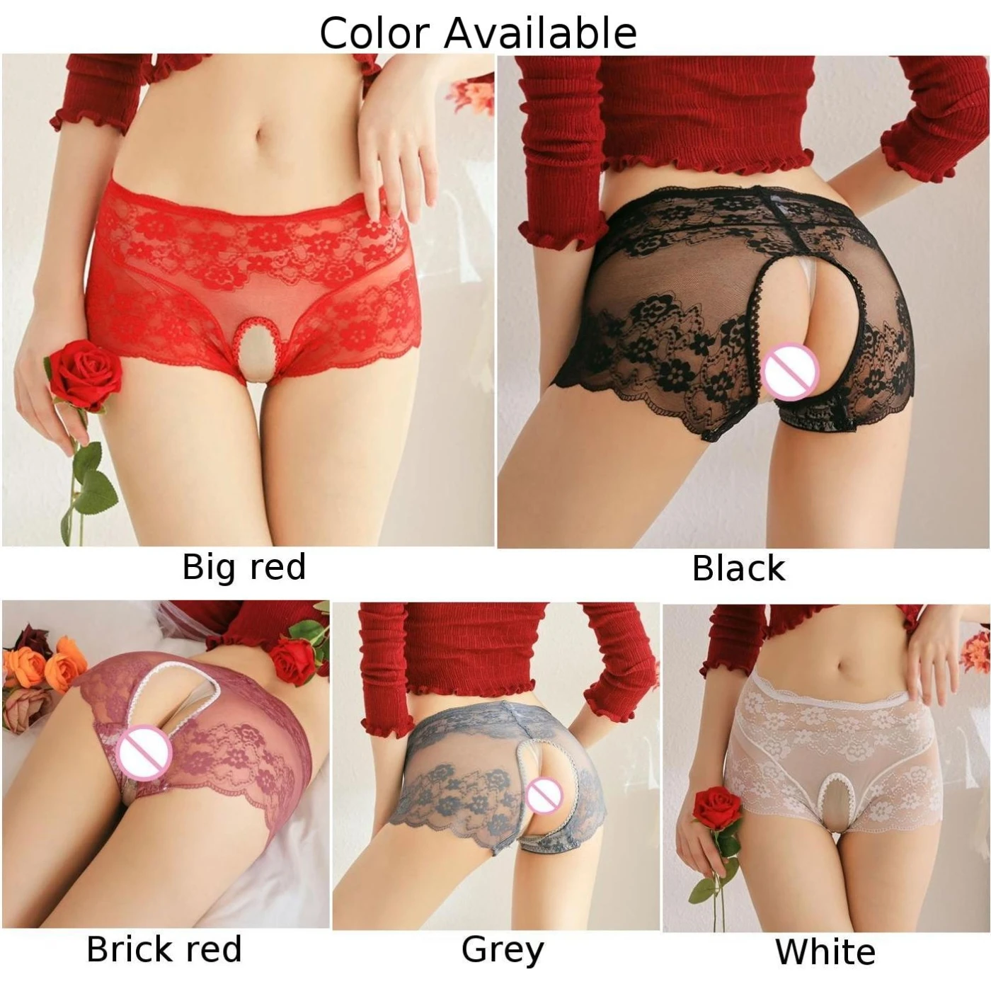 Women Sexy Opening Crotch Panties Lingerie Open Butt Crotchless Knickers Sex Briefs Lace Hollow Out Thong See Through Underwear