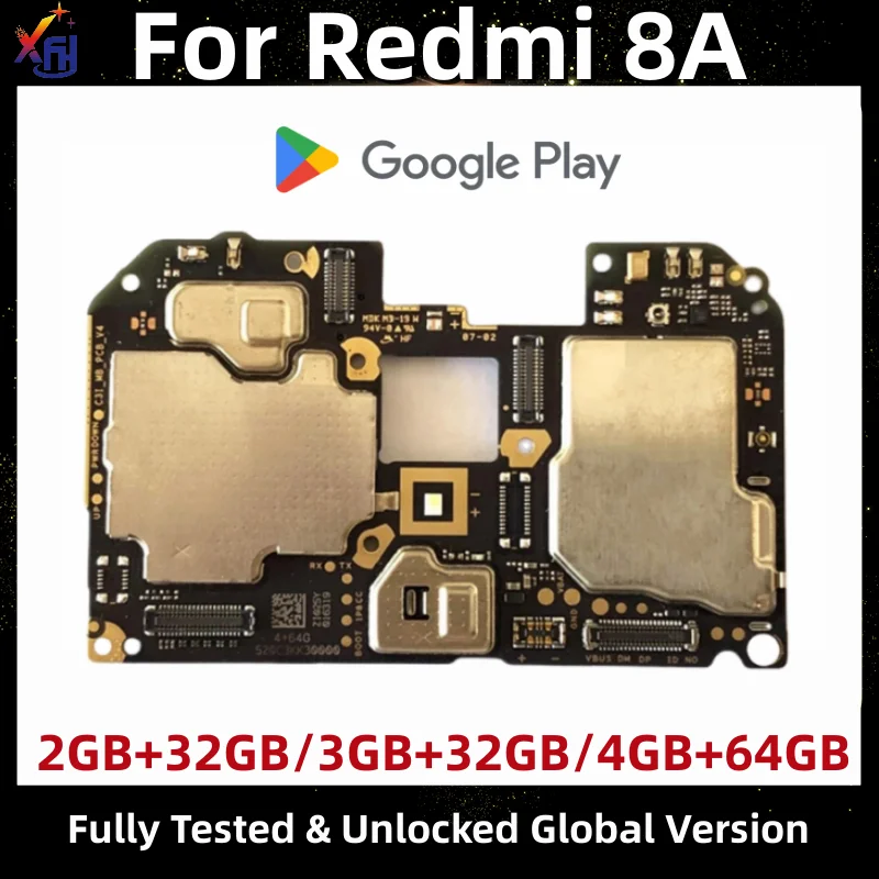 Mainboard for Xiaomi Redmi 8A, Original Main Circuits Board, 32GB, 64GB, with Google Playstore Installed