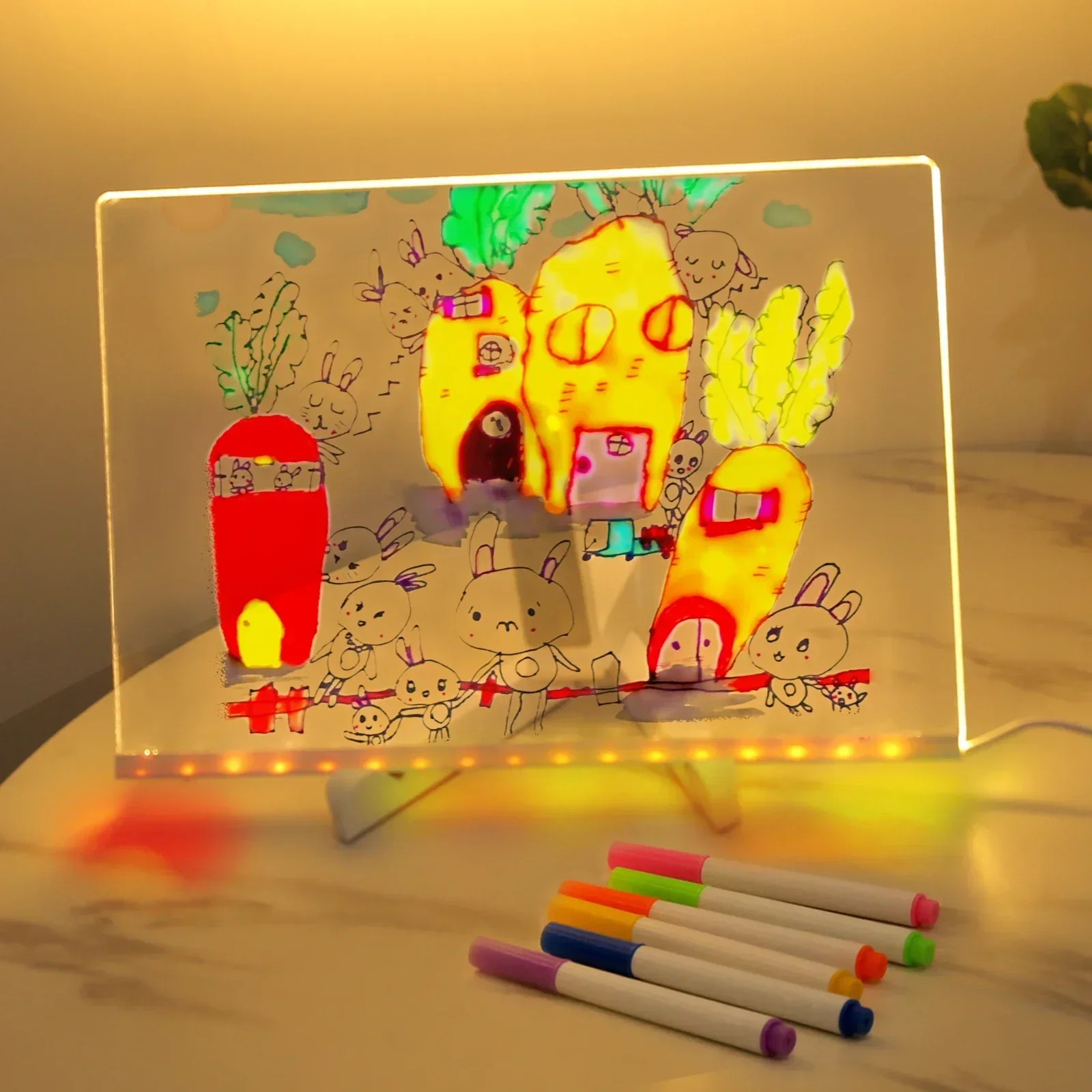 Lámpara LED para tablero de dibujo para niños, tablero de notas acrílico transparente, borrable, USB, luz nocturna para dormitorio, juguetes para niños de cumpleaños, regalo