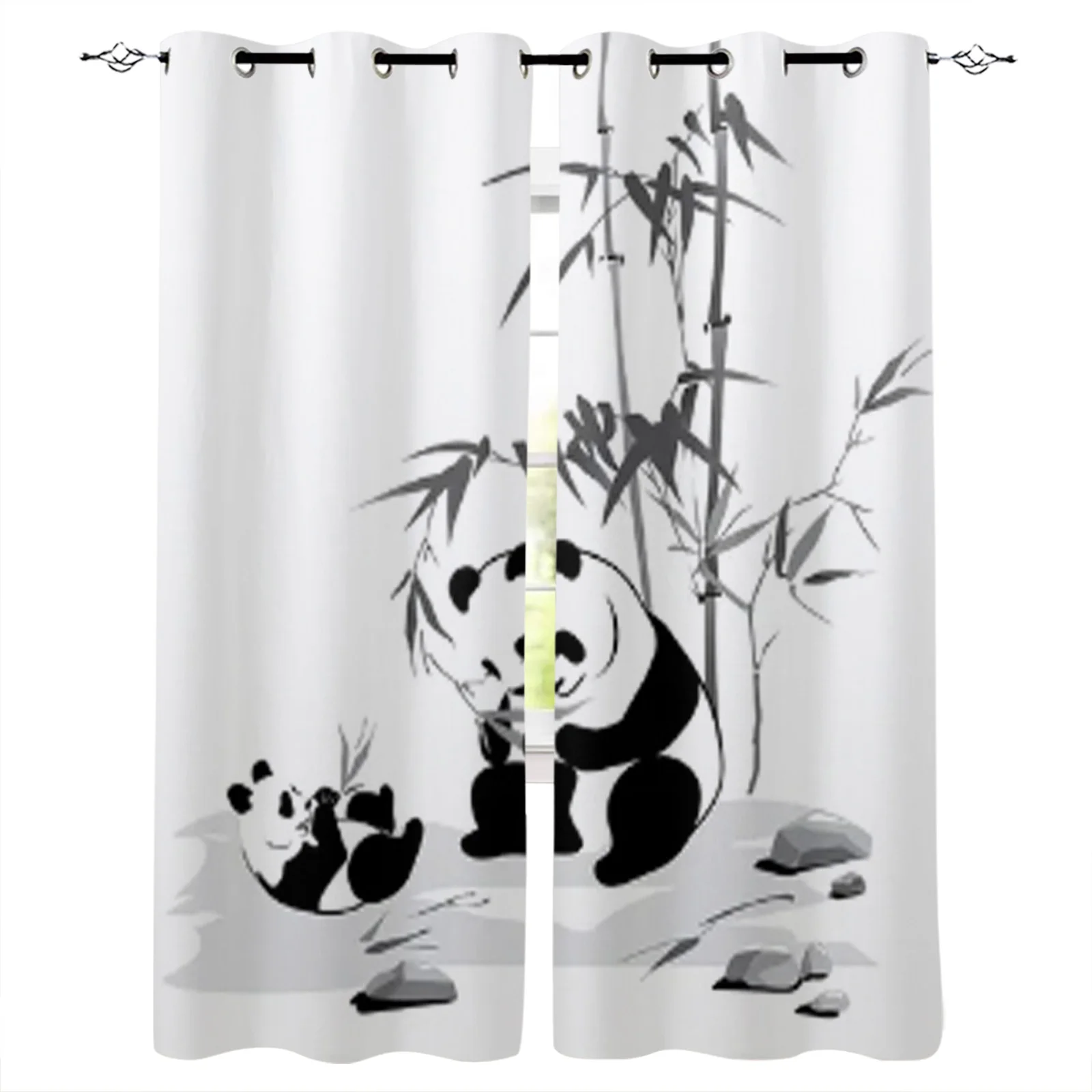 Cute Panda Baby Eat Bamboo Line Printing Curtain For Living Room Luxury Bedroom Hotel Curtain Home Decor Window Balcony Drapes