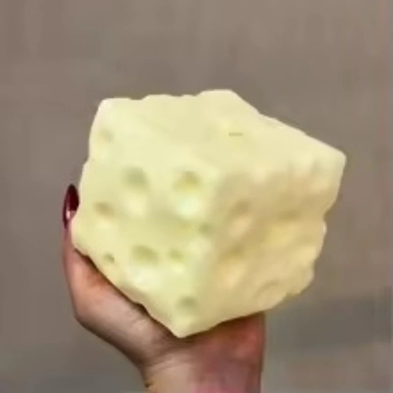 Jumbo Cheese Cube Stress Ball Big Cheese Shapeable Squeeze Ball Non-Bounce Fidget Toy Sensory Anti-Stress Christmas Gift