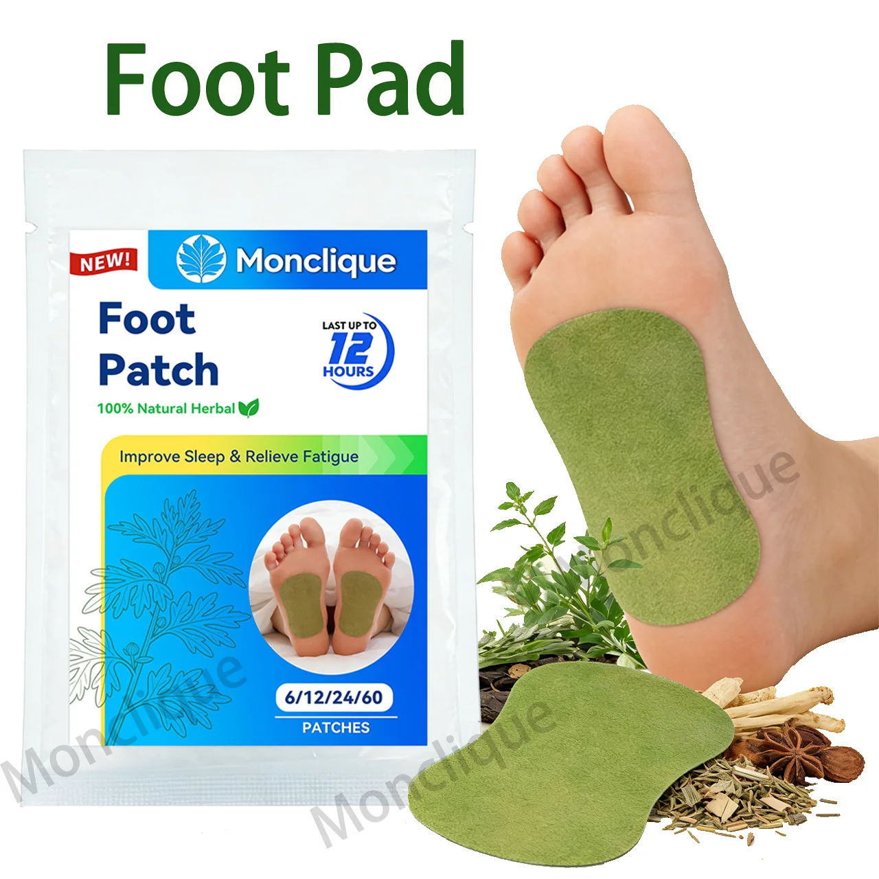 24/120PCS Wormwood Foot Patch Plantar Turbidity Discharge Breathable Natural Herbal Care Improve Sleep Quality Daily Foot Patch
