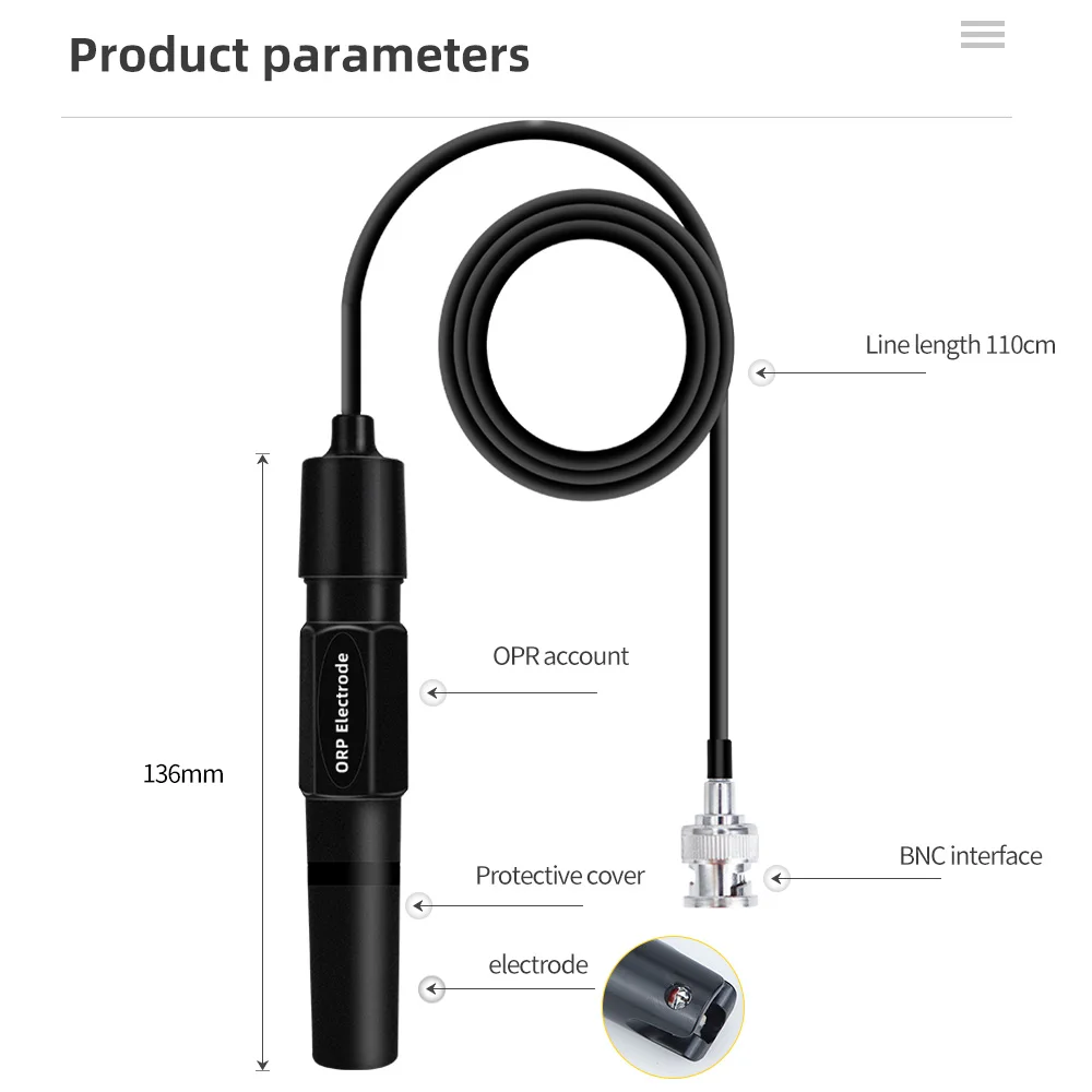 1.2m/2m ORP Replacement Probe Aquarium Hydroponic Laboratory Electrode Oxidation-Reduction Potential Test with BNC Connector